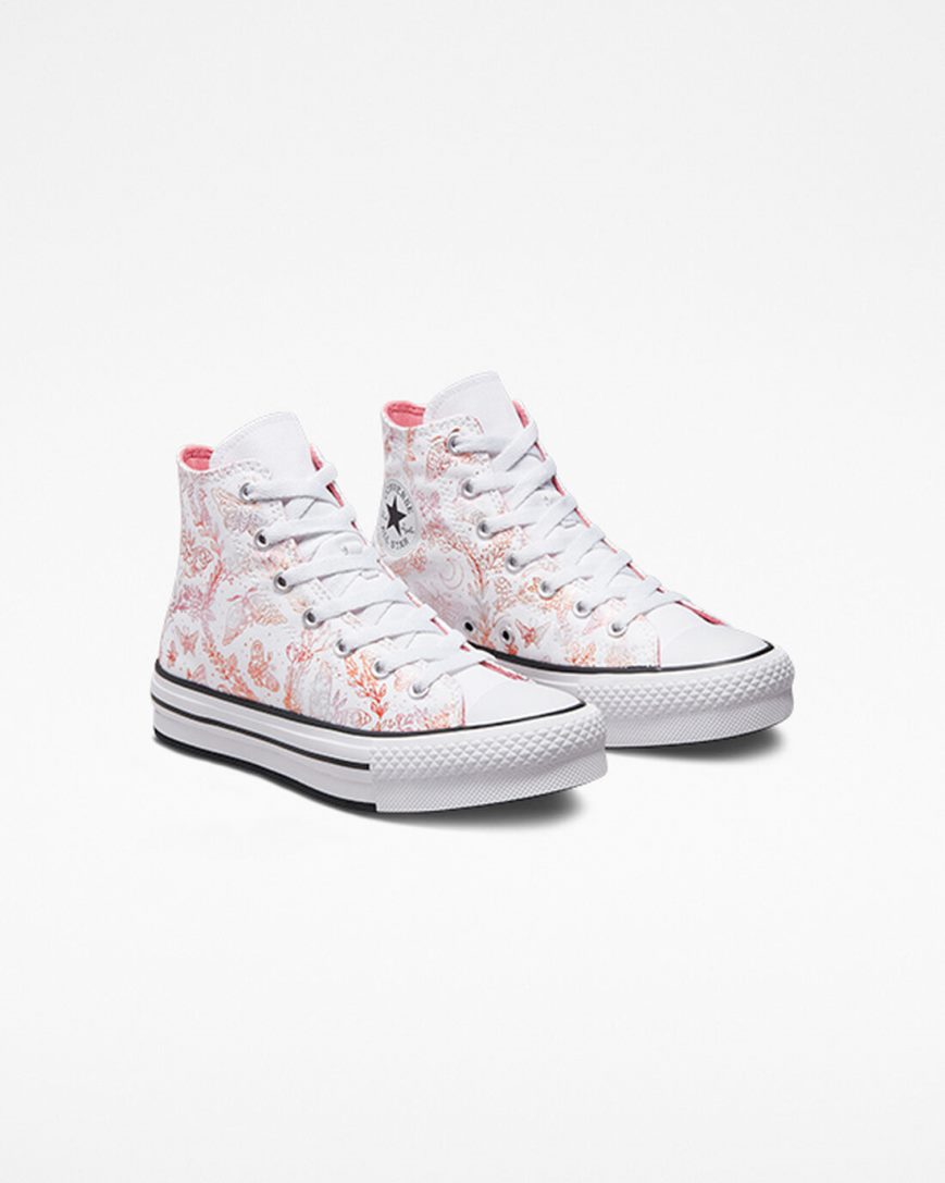 Girls' Converse Chuck Taylor All Star EVA Lift Butterfly Shine High Top Platform Shoes White / Pink / Black | AU 95314J